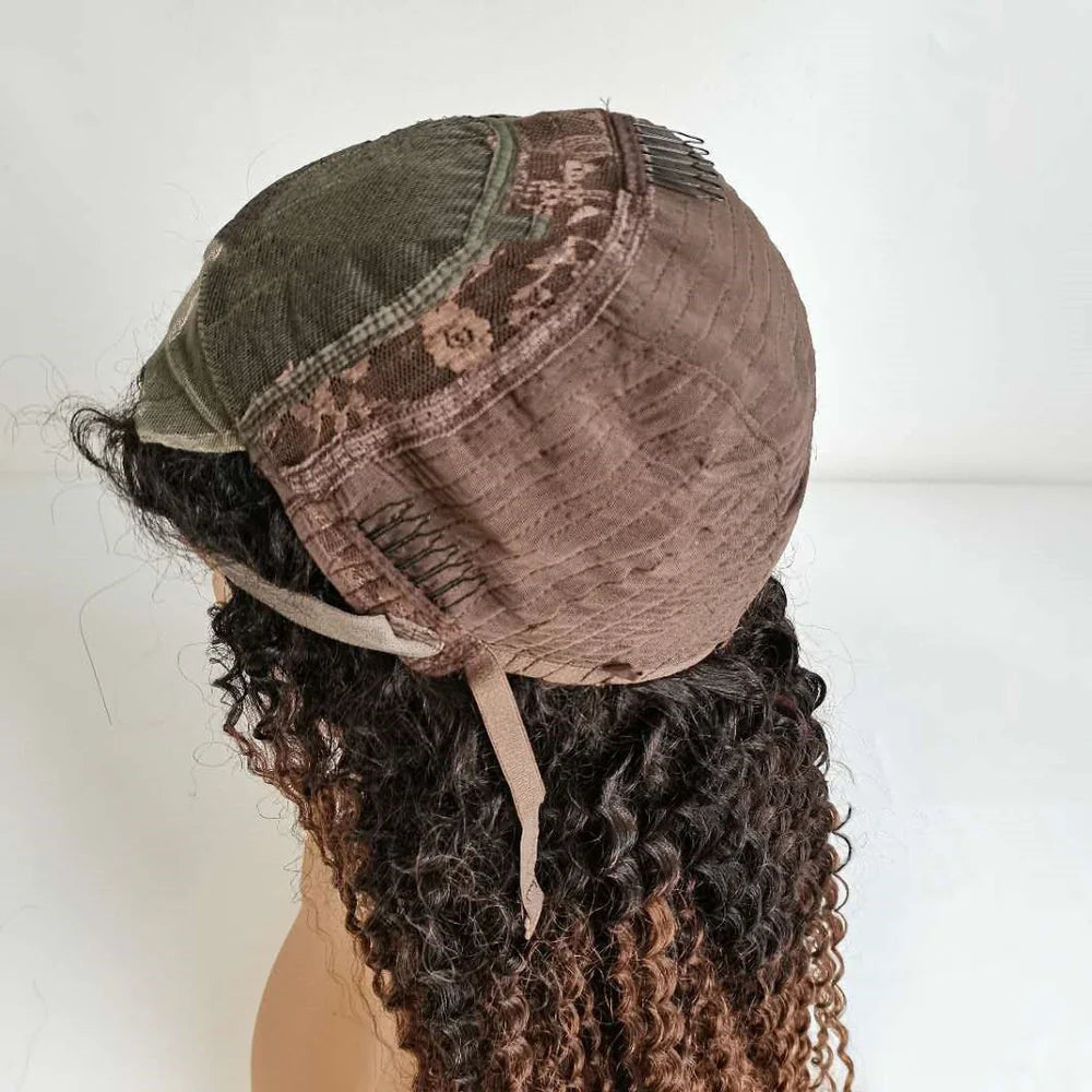 30-inch ombre kinky curly human hair wig with 4x4 lace front showing natural hairline