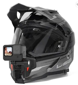 GoPro motorcycle helmet chin strap mount with black silicone strap and stainless steel buckle