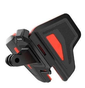 GoPro motorcycle helmet chin strap mount with black silicone strap and stainless steel buckle