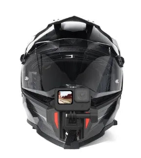 GoPro motorcycle helmet chin strap mount with black silicone strap and stainless steel buckle