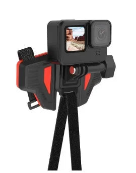 GoPro motorcycle helmet chin strap mount with black silicone strap and stainless steel buckle