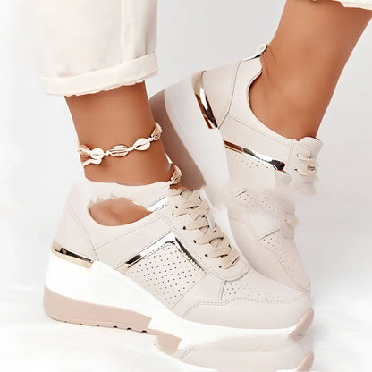 Women's round toe running shoes in beige with low 1-3 cm heel, non-slip rubber sole, sizes 35-43, 430g weight