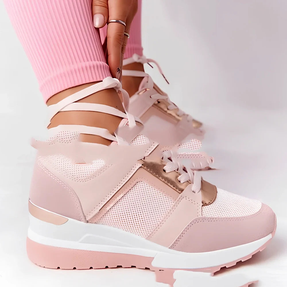 Women's round toe running shoes in beige with low 1-3 cm heel, non-slip rubber sole, sizes 35-43, 430g weight