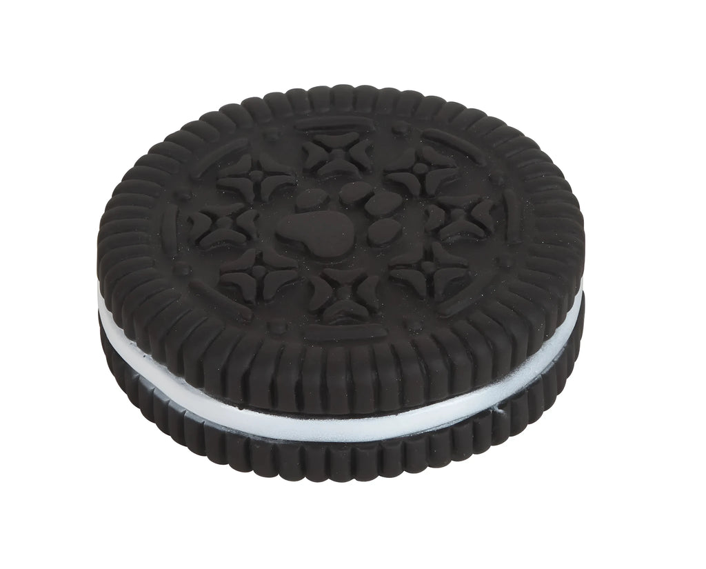 Creative dog molar ball toys in Oreo, pink donut, and love round biscuit shapes made from PVC vinyl
