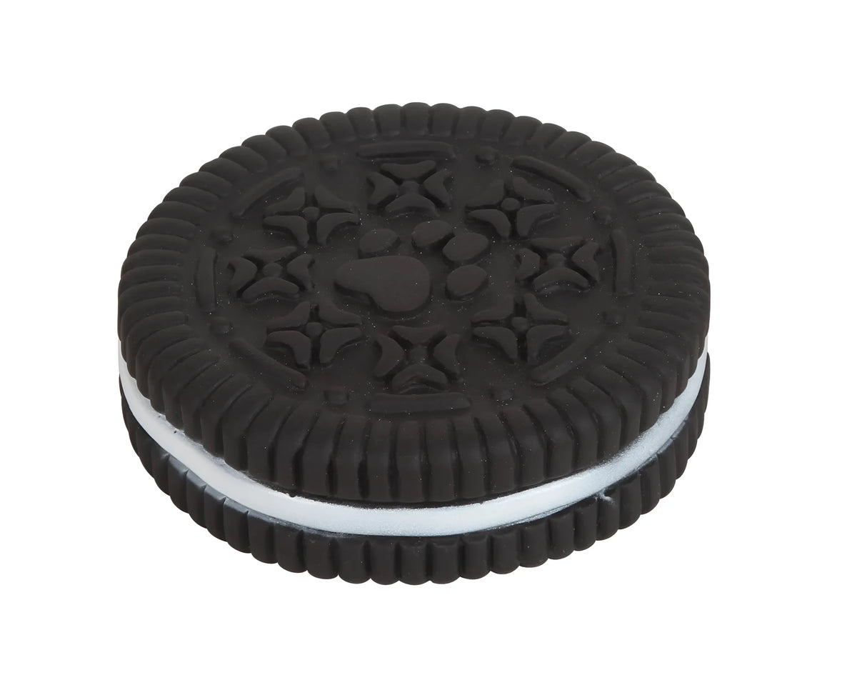 Creative dog molar ball toys in Oreo, pink donut, and love round biscuit shapes made from PVC vinyl