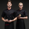 Short-sleeve cotton blended work clothes in white, size M, with anti-oil property for hotel chef uniform