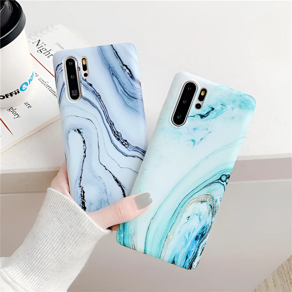 Gradient frosted coral marble TPU phone case for Huawei P20 series with flexible fit and marble pattern