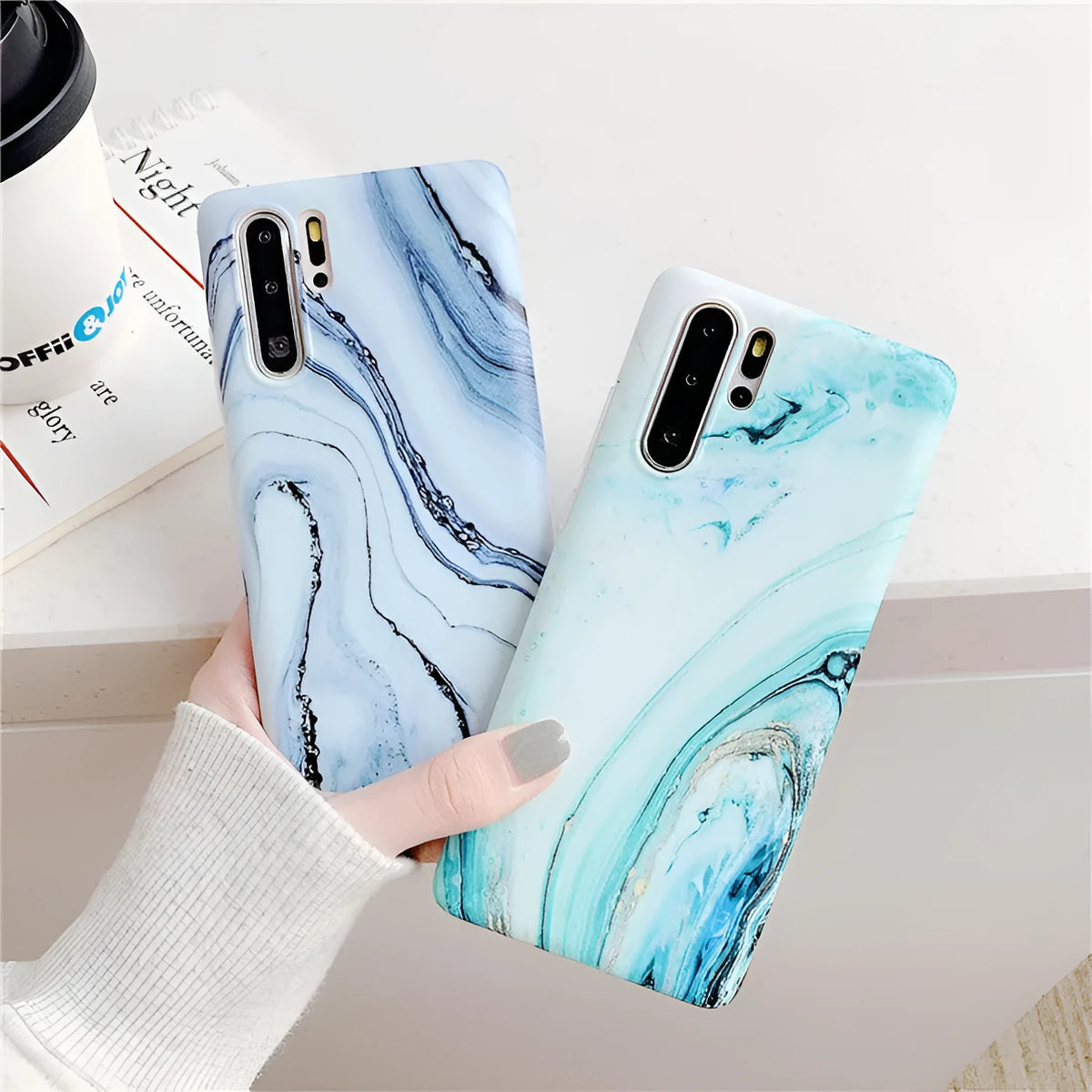 Gradient frosted coral marble TPU phone case for Huawei P20 series with flexible fit and marble pattern