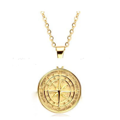 Stainless steel compass pendant necklace with 53cm chain