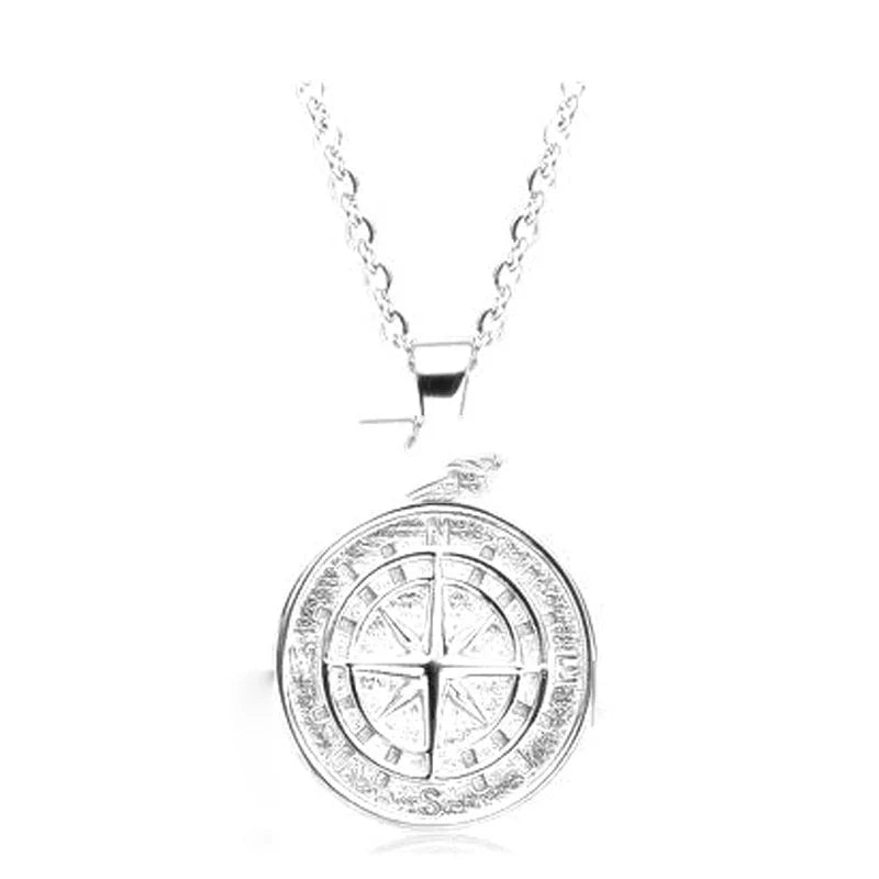 Stainless steel compass pendant necklace with 53cm chain