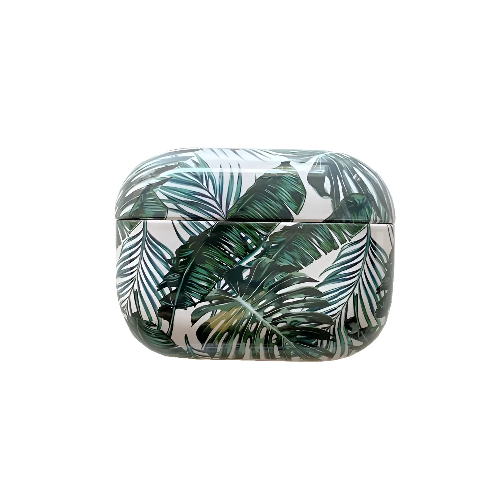 Blue and green TPU AirPods cases featuring a painted tropical banana leaf design.