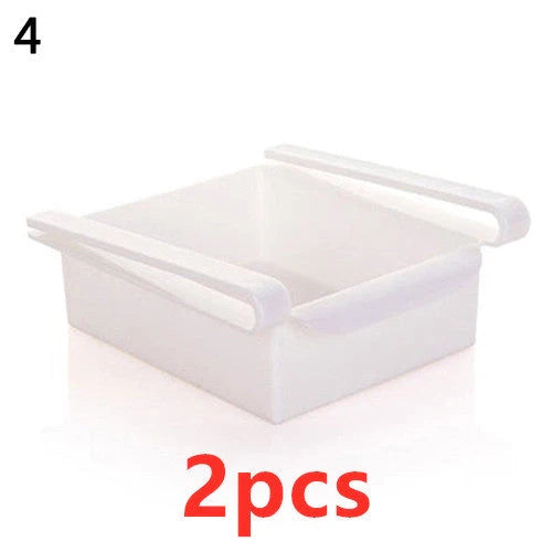 Stretchable refrigerator storage basket in white, blue, pink, and apricot colours