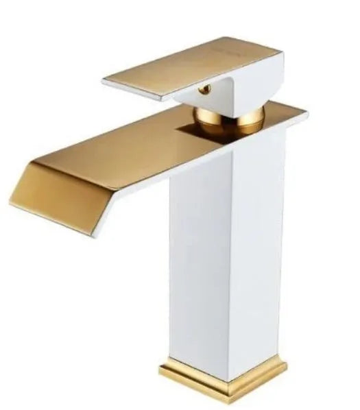Black and white painted gold accent American style basin faucet with waterfall spout