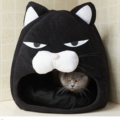 Black cat house bed with removable washable cover for small pets