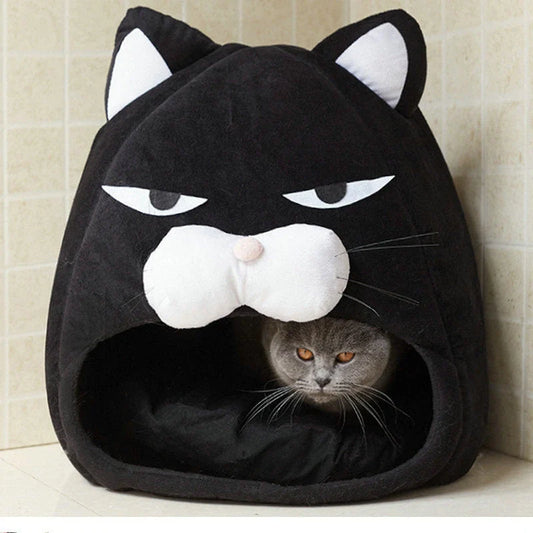 Black cat house bed with removable washable cover for small pets