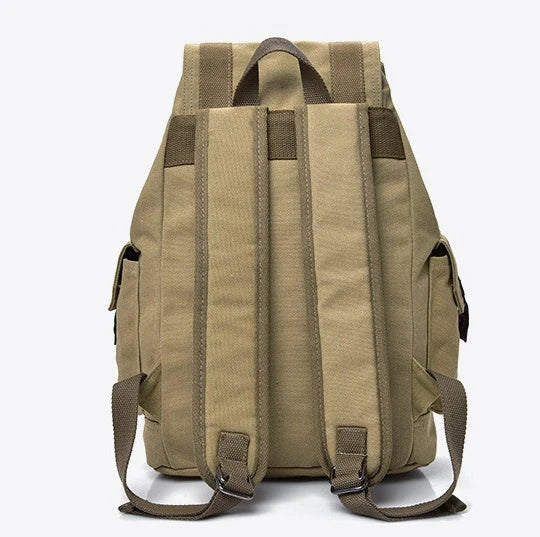 A versatile canvas backpack with a retro-inspired design, perfect for everyday use and travel adventures.