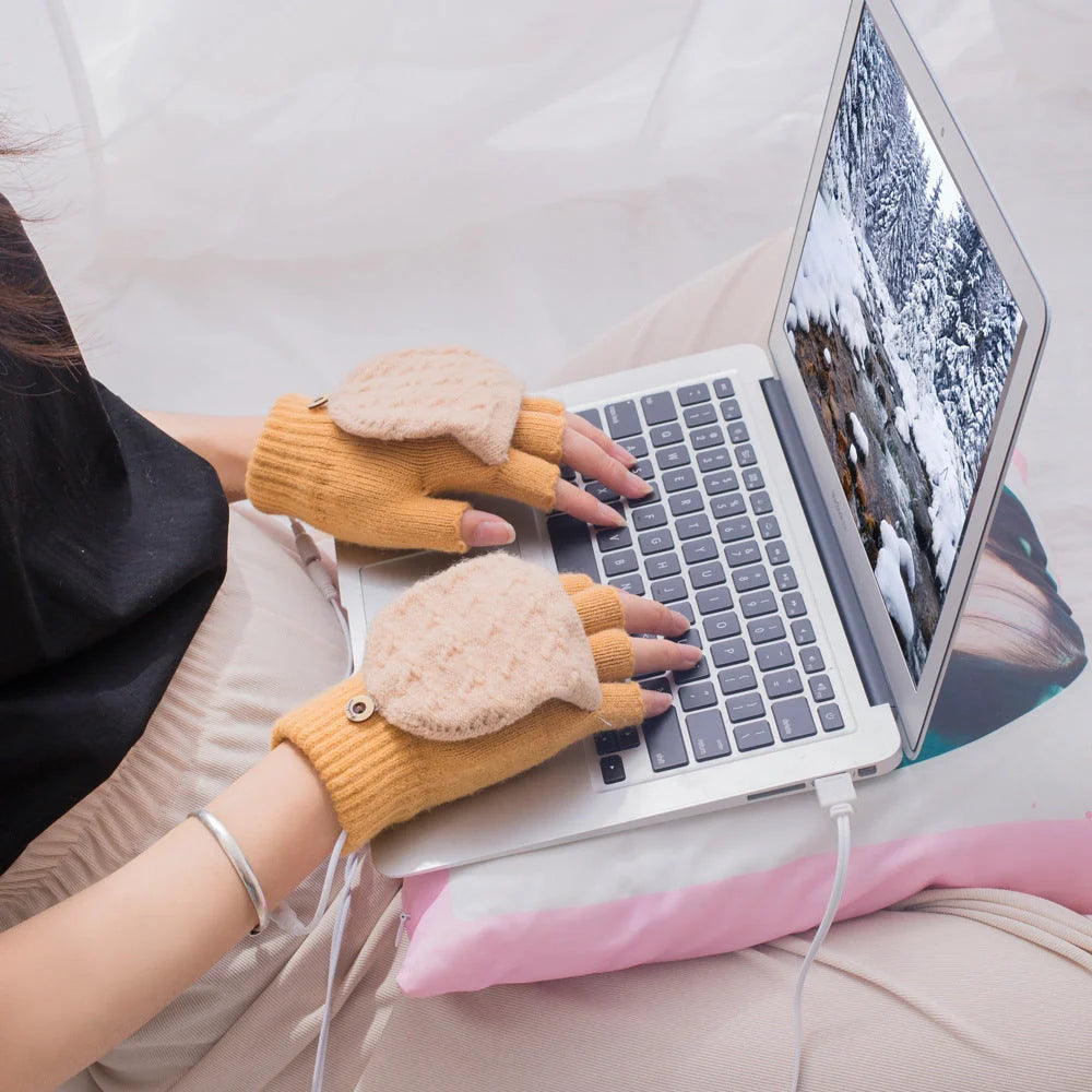 USB 5V heated gloves in various colors with foldable finger covers