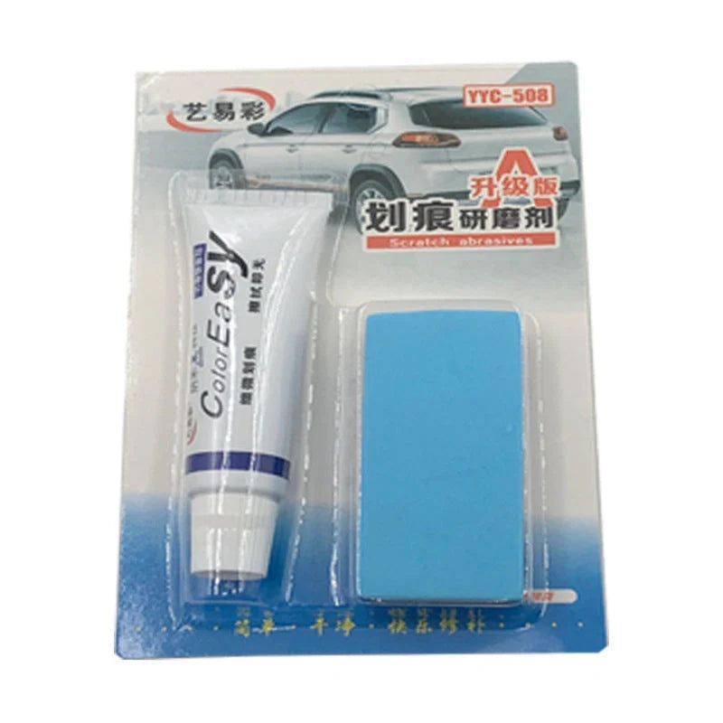 Car scratch remover kit with slop wax for light scratches, includes abrasives and sponge