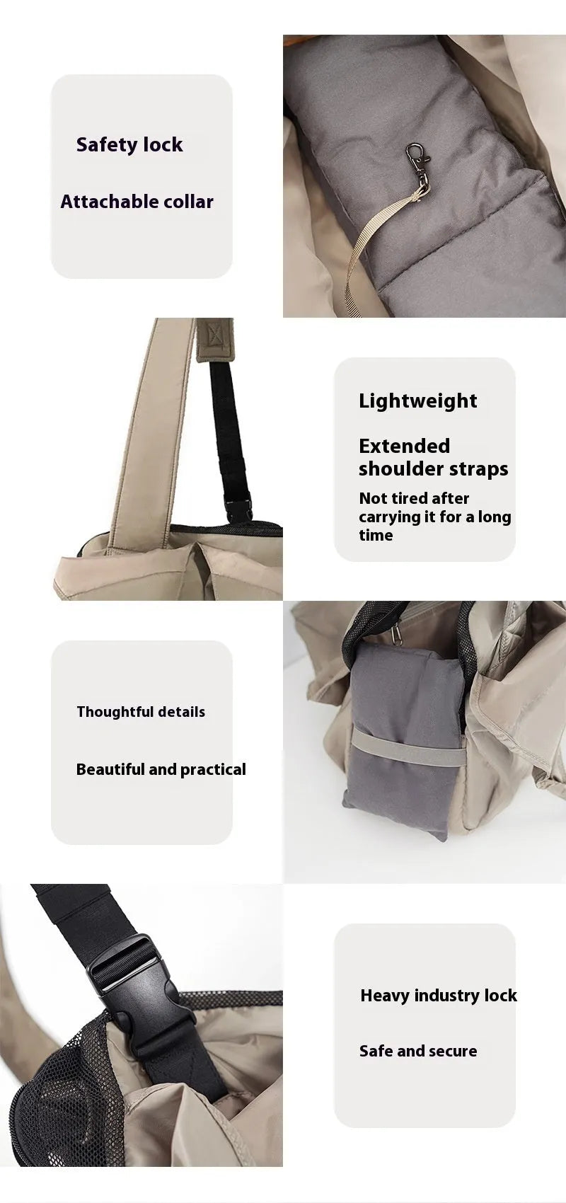 Apricot-coloured cloth pet carrier handbag showing medium dimensions of 41cm width