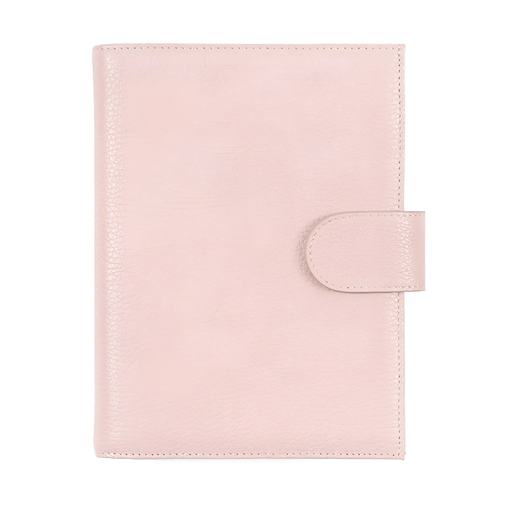 A6 leather notebook with Lychee pattern cowhide cover in off white, pink, or white colour options