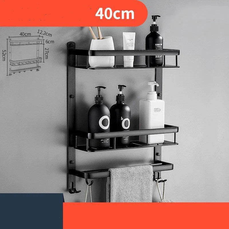 Nordic minimalist black bathroom vanity shelf with three floors for storage