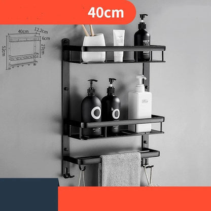 Nordic minimalist black bathroom vanity shelf with three floors for storage