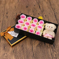 Valentine's Day gift box soap flower with rose bear arrangement in pink gradient colour, high-end gift box