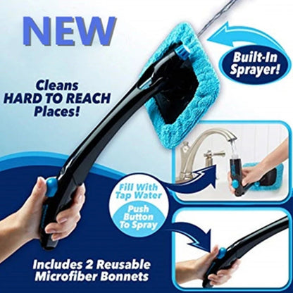 Car Window Brush with microfiber cleaning arm and built-in water sprayer