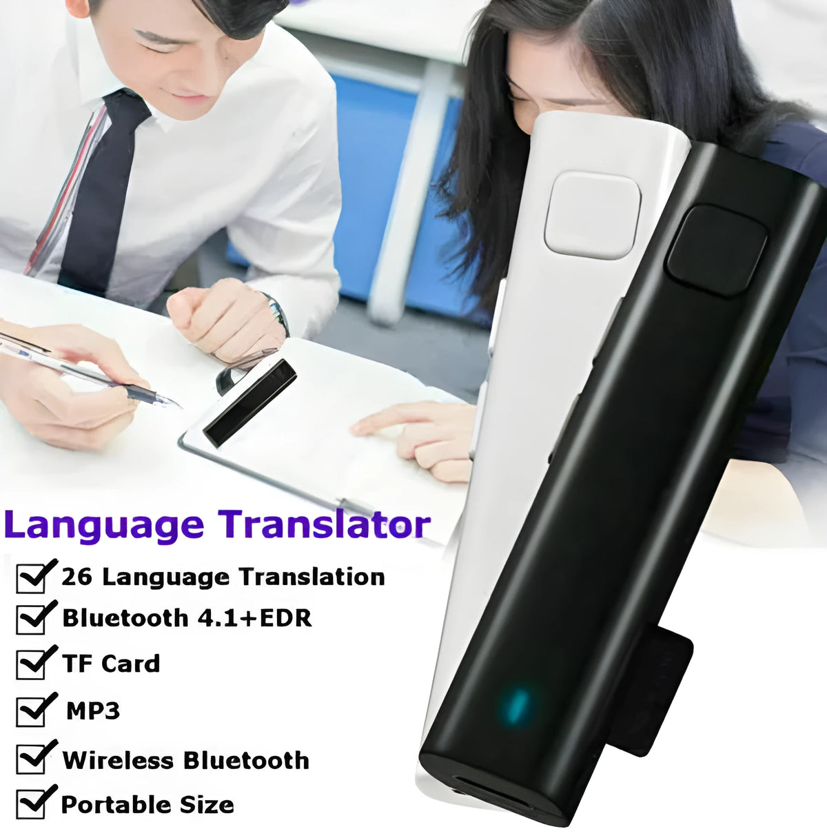 VBESTLIFE XD03750 smart instant voice translator mini Bluetooth real time translation device black colour