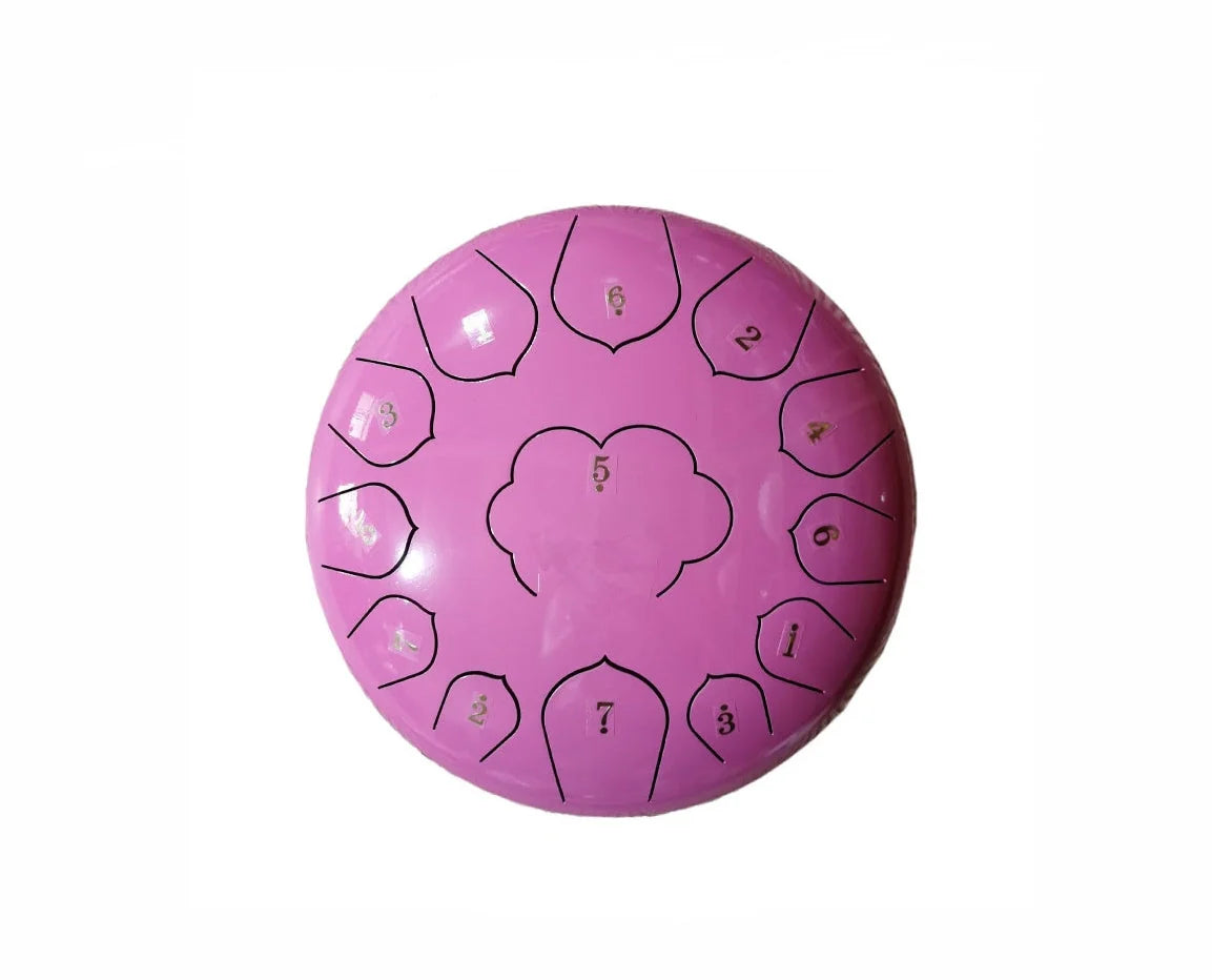 12-inch 13-tone ethereal drum in vibrant colours including Chinese red, lavender, and navy blue