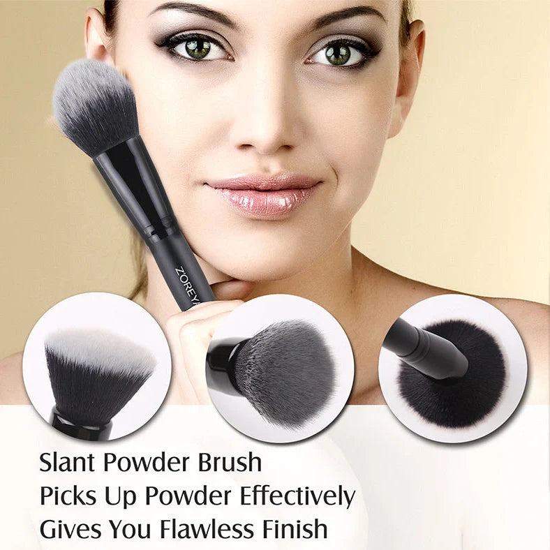 ZOREYA15 15-piece black makeup brush set with synthetic bristles and wooden handles