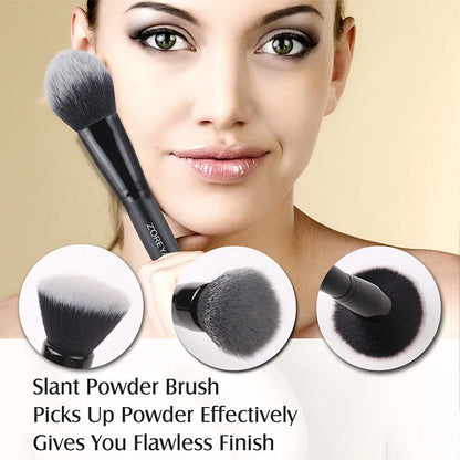 ZOREYA15 15-piece black makeup brush set with synthetic bristles and wooden handles