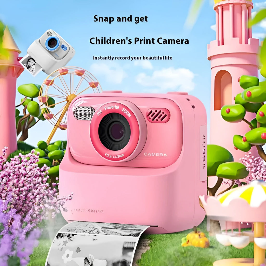 Multi-colour plastic digital camera for students with printing paper rolls and memory card in blue