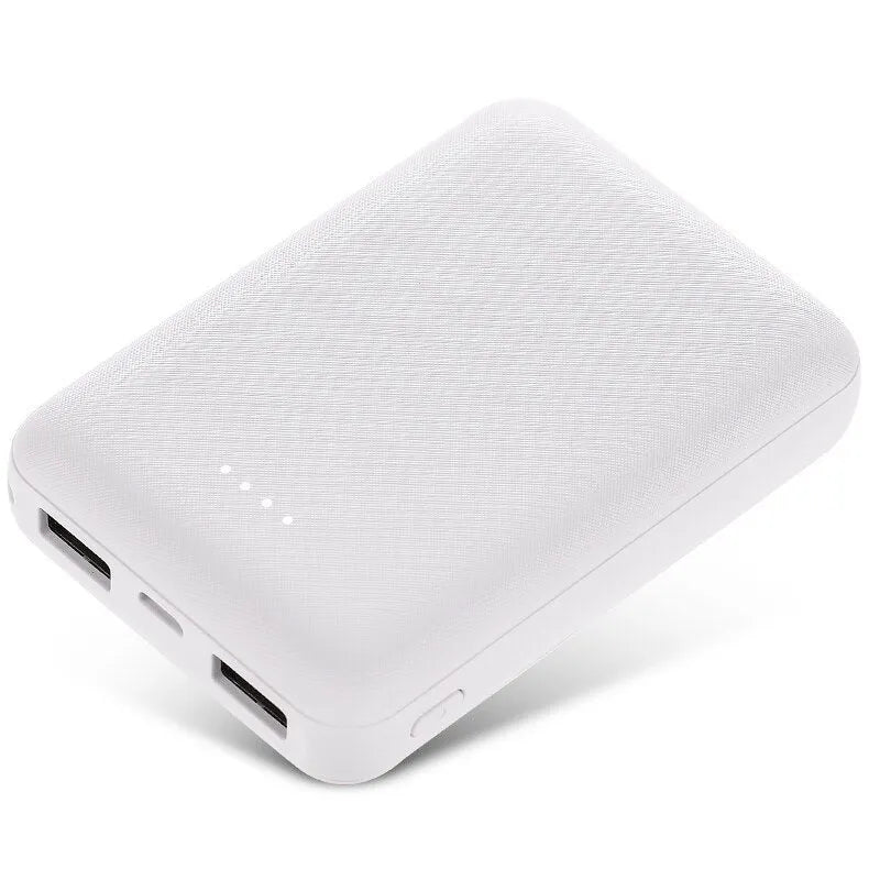 Black or white ultra-thin 10000mAh power bank showing multiple USB ports and slim 22mm profile
