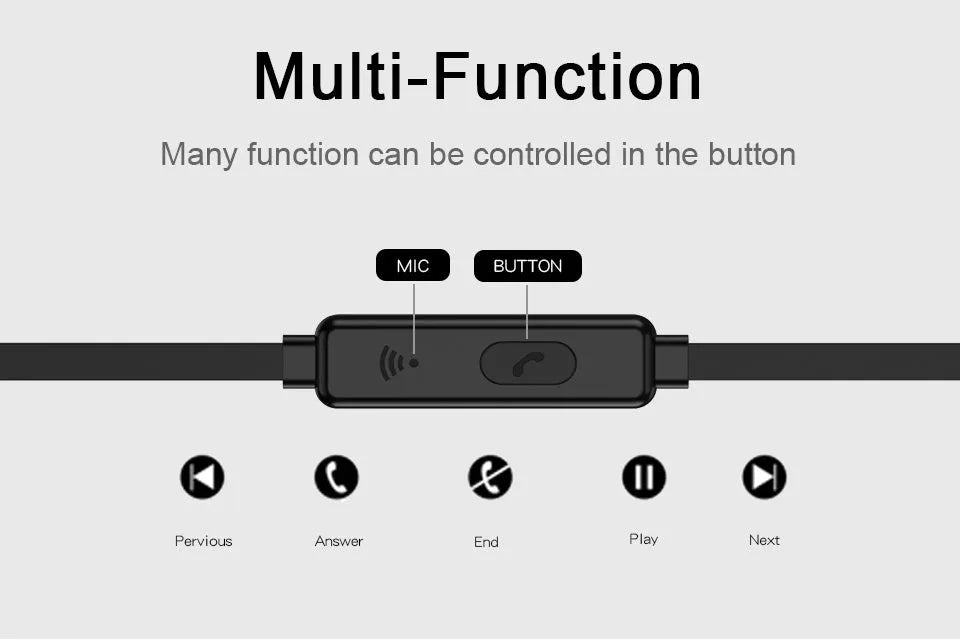 Black and blue universal sport earphone with flexible silicone ear hooks and gel earbuds, showing the 3.5mm jack.