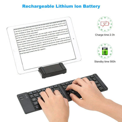 Compact foldable Bluetooth keyboard in black and white options