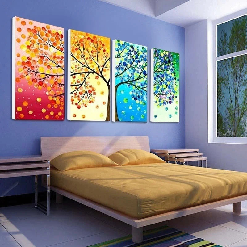 Set of 4 high-definition canvas prints featuring vibrant tree leaves and fruit