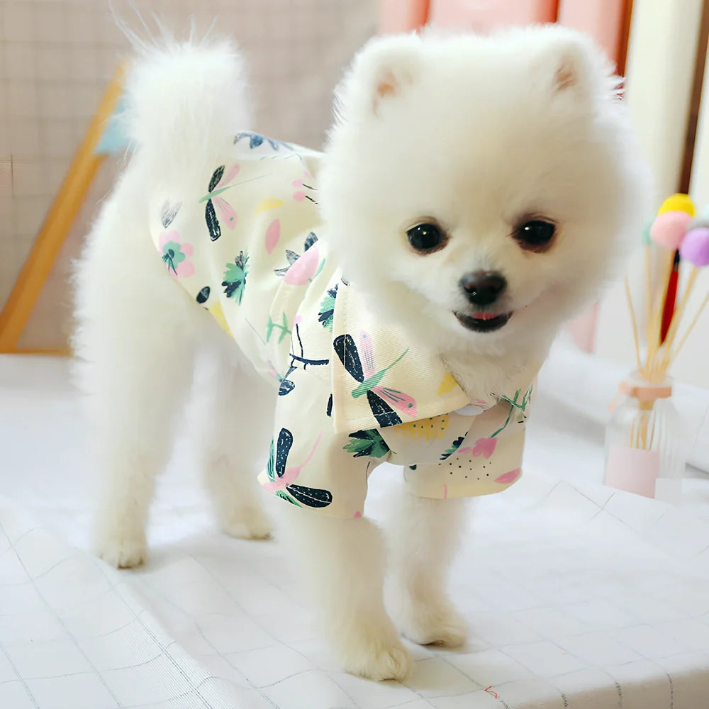 Thin summer shirt for small dogs in flamingo print, XS size with 18-22cm length and 24-26cm chest fit