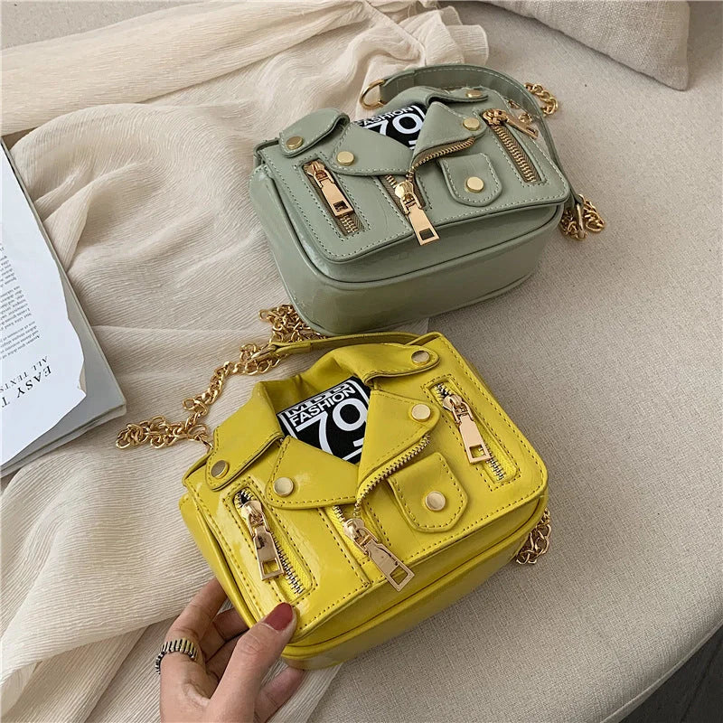 Women's trendy PU motorcycle messenger bag with zipper opening and multiple compartments