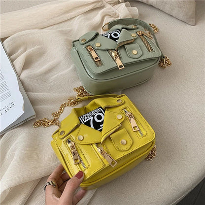 Women's trendy PU motorcycle messenger bag with zipper opening and multiple compartments