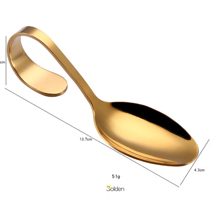 316 stainless steel serving spoon with curved silver handle, 22 cm long, mirror polished for durable kitchen use