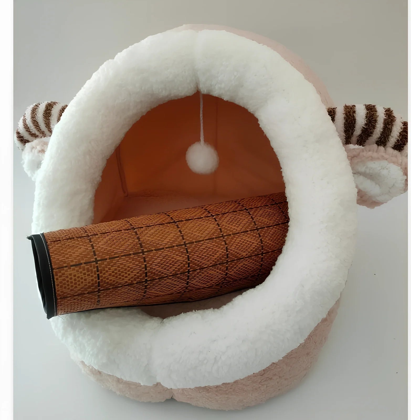 Closed cat litter kennel S size with winter plus velvet, for cats up to 6kg, camel pattern, enclosed design with mat