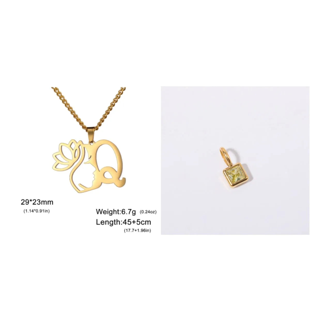 Stainless steel necklace with cross chain design and a pendant, available in gold or steel colour.