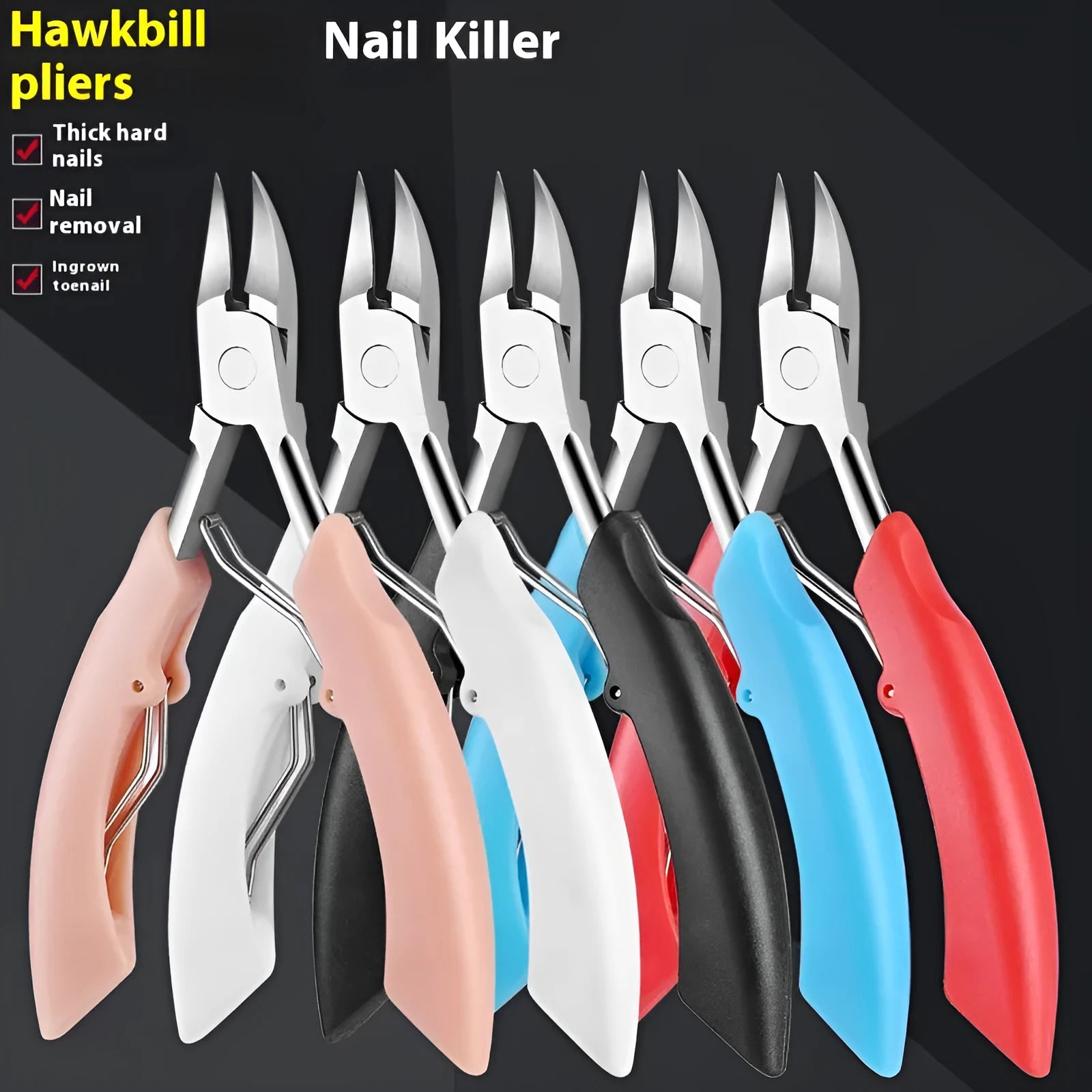 Bevel olecranon nail groove clippers in five colours - black, red, blue, pink, white
