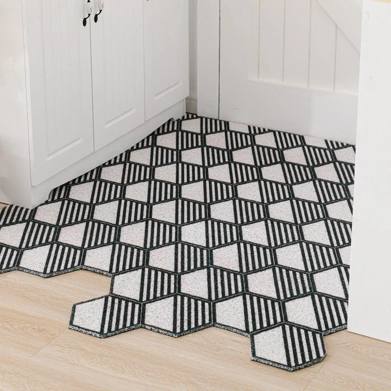Hexagon printed non-slip custom cut doormat with net backing