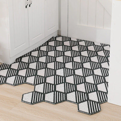 Hexagon printed non-slip custom cut doormat with net backing