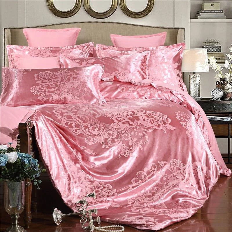 Four-piece jacquard bedding set in vibrant colours, made from durable polyester fibre