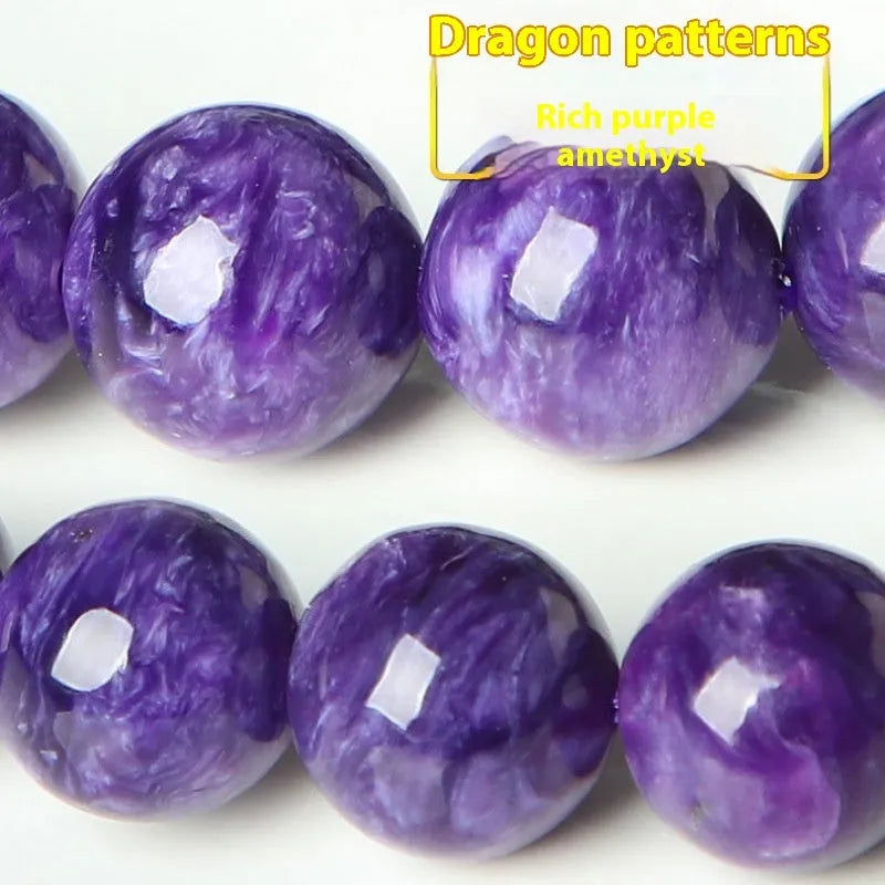 Natural transparent charoite crystal bracelet with platinum beads in four size options.