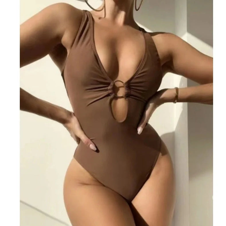 Women's solid colour one-piece swimsuit in eight options including light purple and rose red