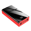 Large 40000 mAh power bank with LCD display in red and black colour options.